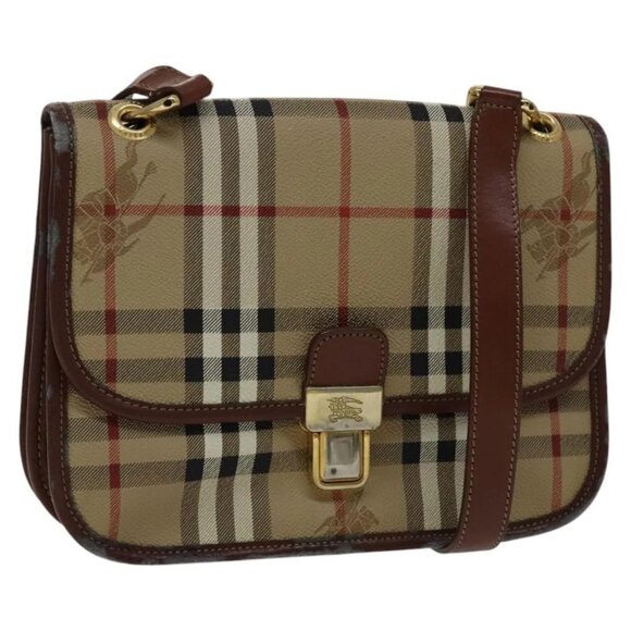 Burberrys Nova Check Shoulder Bag PVC Beige Brown gold Auth 110829 - Picture 2 of 16